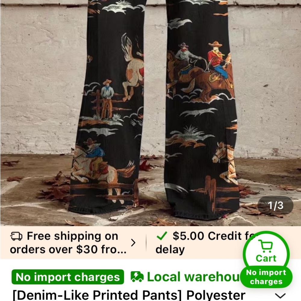 Black Cowboy Print Boot Cut Pants